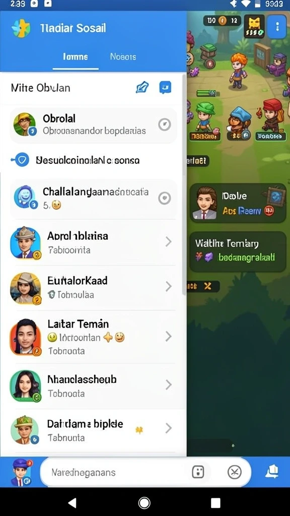 Fitur sosial memungkinkan interaksi dengan pemain lain.